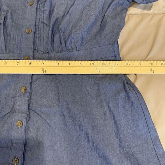 Allegra K Chambray Mini Dress Short Puff Sleeve Pintucks Button Front Size Small - Picture 9 of 11